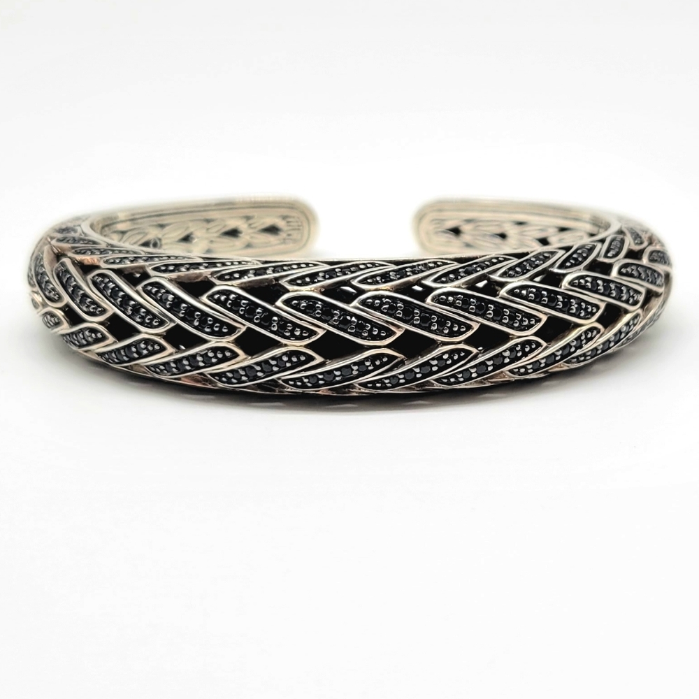 John Hardy Sapphire Woven Cuff Bracelet 925 Sterling Silver 7” Hinged 174 Blue
